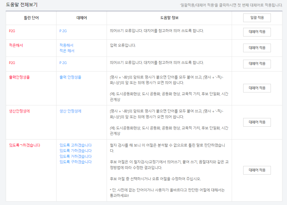 오타 의심 단어 도움말